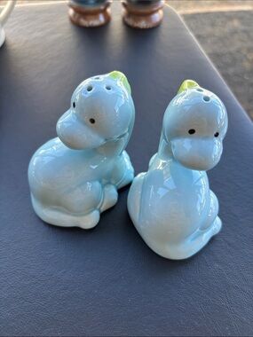 Ceramic Blue Dinosaur Salt and Pepper Shaker Set